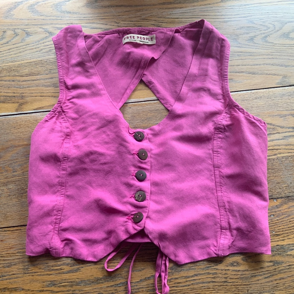 FREE PEOPLE Linen blend cutout lace up back design/button front/XL